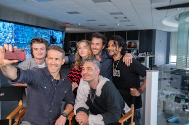 Shawn Levy with the cast of Free Guy.