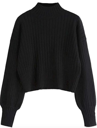 ZAFUL Mock Neck Ribbed Knit Pullover Sweater 