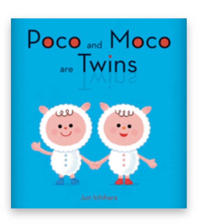 Illustrated book cover; twin boys in sheep costumes, holding hands