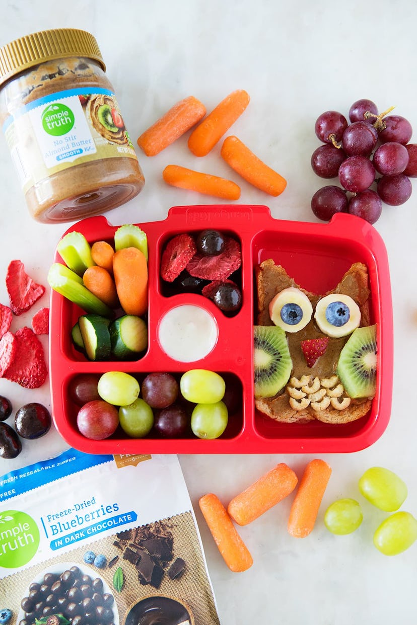 owl shaped toast toddler lunch box with snack sides