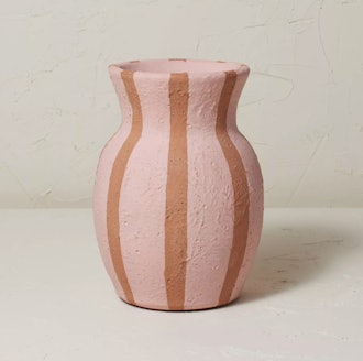 9.25" x 6.75" Striped Terracotta Vase Pink