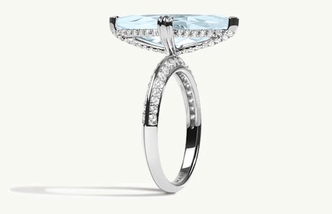 MAREI Pavé Diamond "Halo" Engagement Ring with an aquamarine center. 