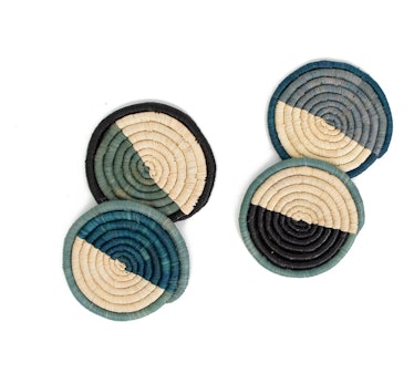 Cool Color Blocked Dipped Raffia Coasters, Set of 4