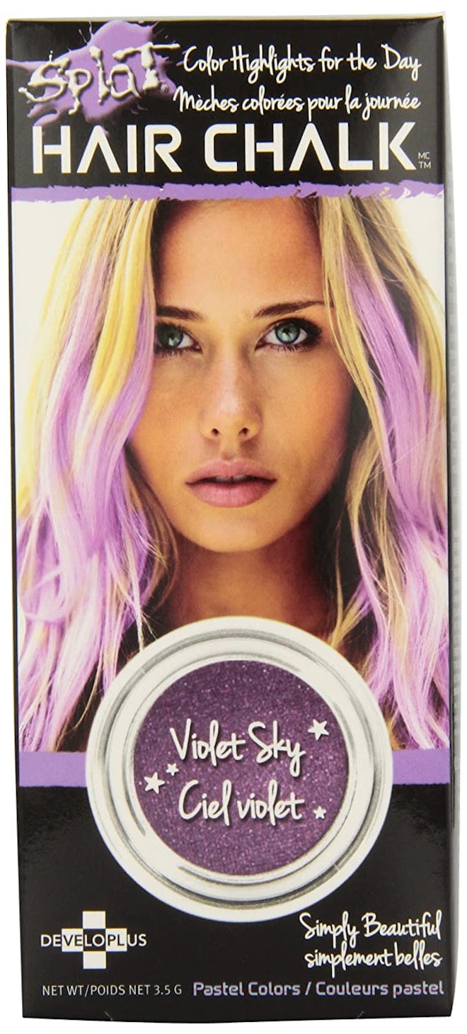 Product photo; packaging for lavender-colored hair chalk