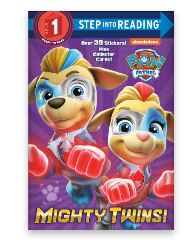 Illustrated book cover; twin dogs from the kid's show "Paw Patrol"