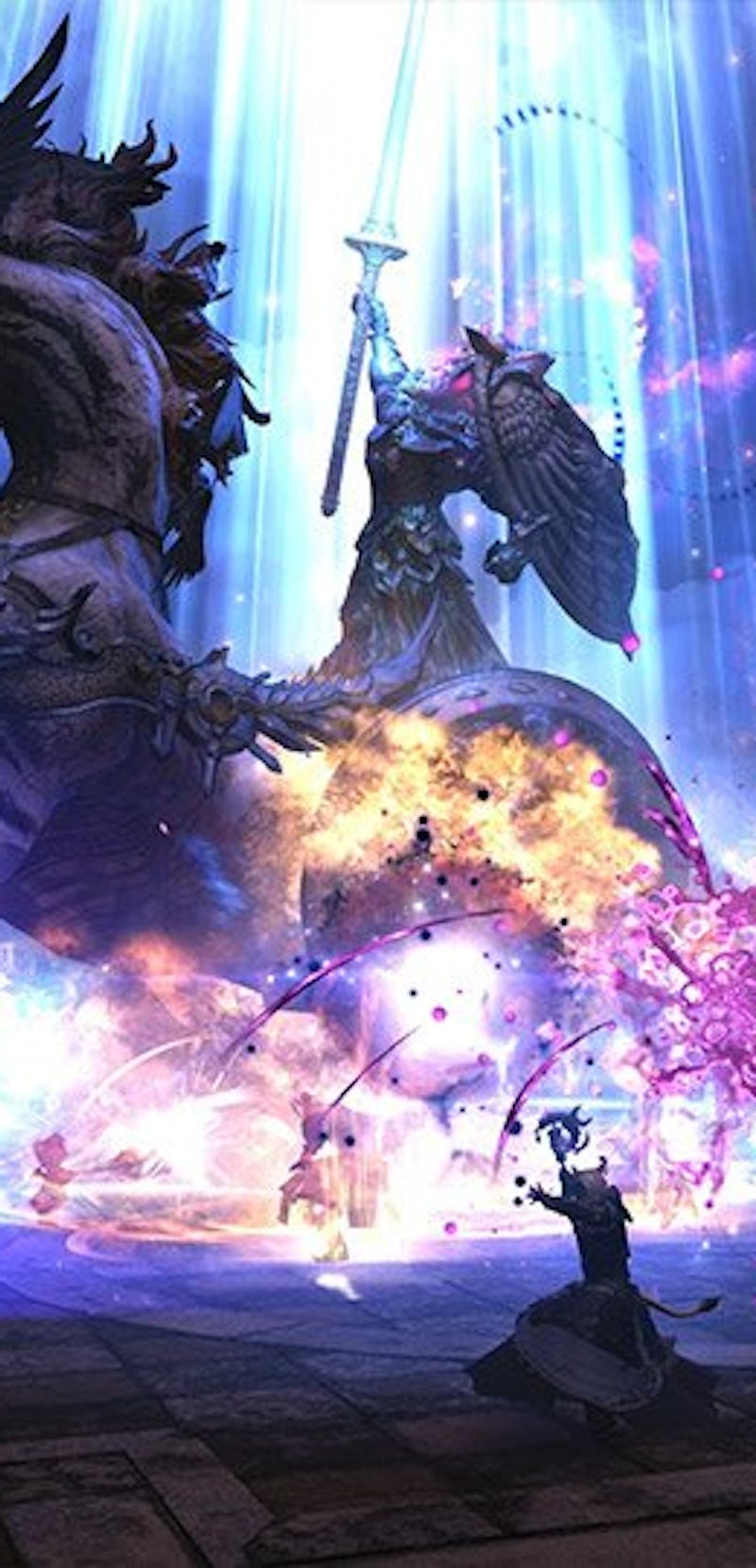 A player fighting a boss on chariot from Final Fantasy 14