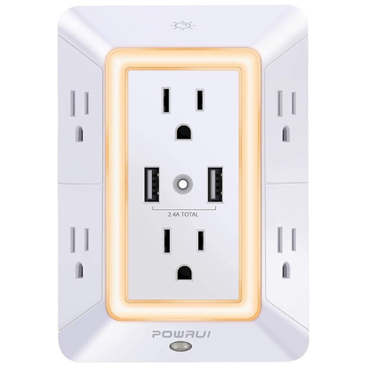POWRUI 6-Outlet Extender with 2 USB Charging Ports