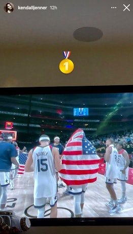 Kendall Jenner shared a photo of her TV screen after boyfriend Devin Booker and the U.S. men's baske...