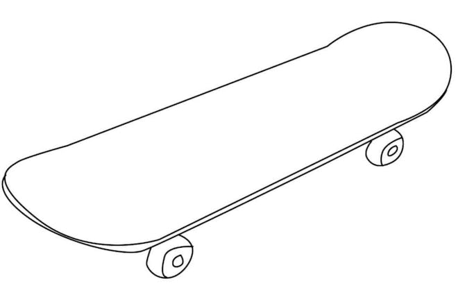 Skateboard Coloring Page; Skateboard with no design on it, allowing for creativity 