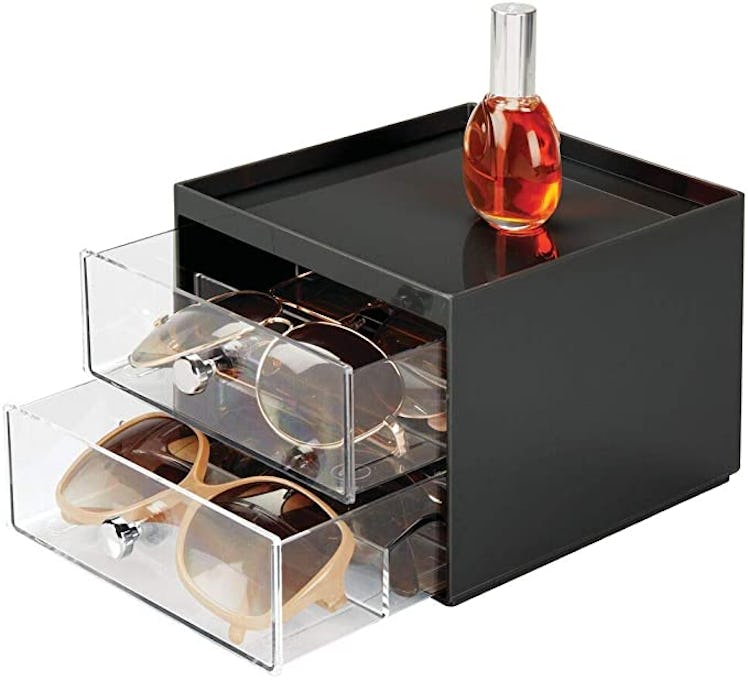 mDesign Stackable Plastic Eye Glass Storage Organizer