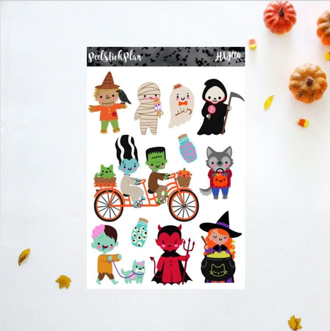 cute halloween stickers featuring smiling characters