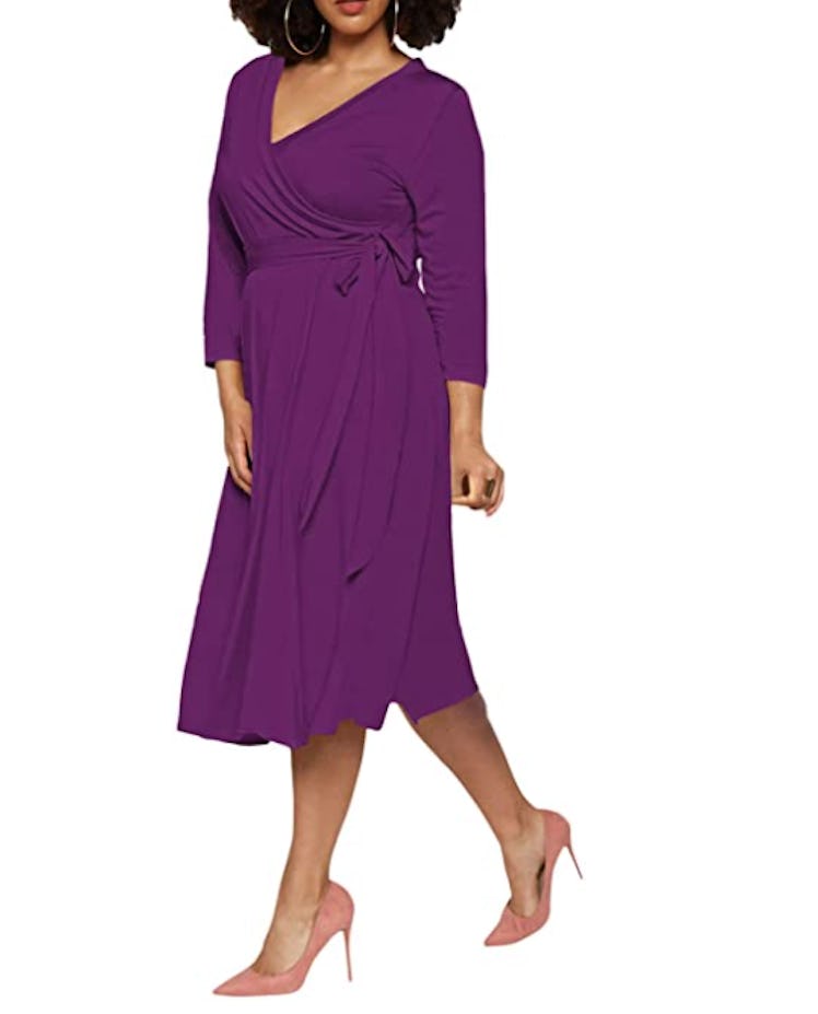 Pink Queen Plus-Size Faux Wrap Dress