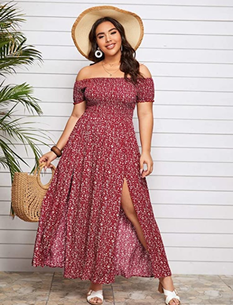 SOLY HUX Plus-Size Off The Shoulder Maxi Dress