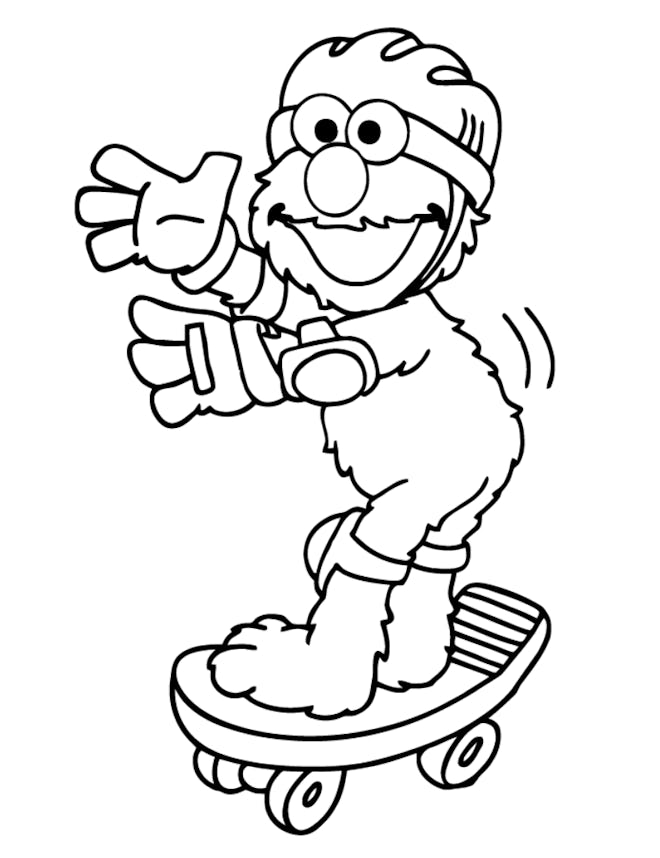 Skateboard Coloring Page: Elmo riding on skateboard