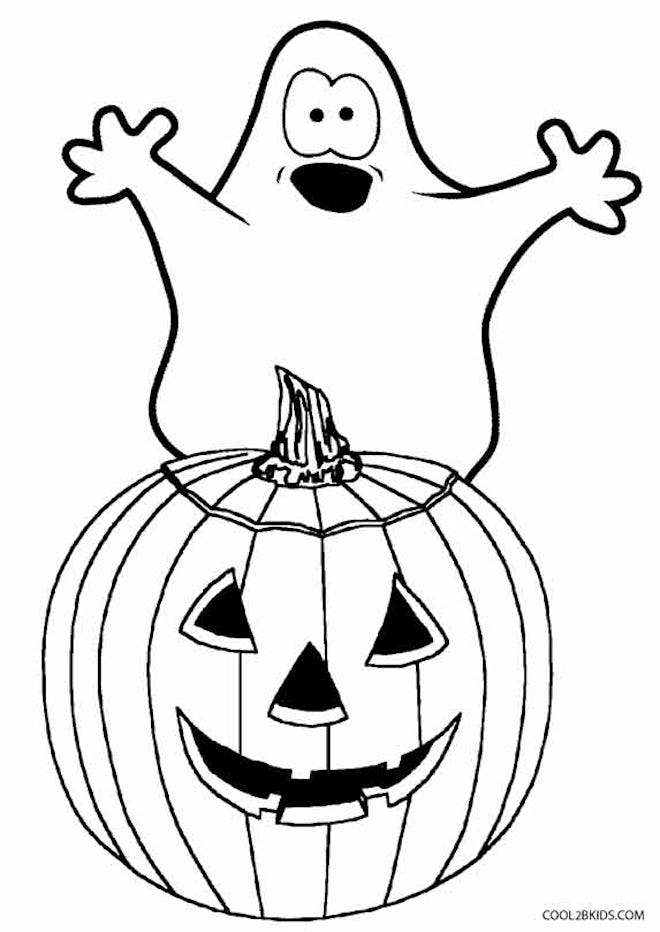 Ghost coloring Page: Ghost popping up from behind jack o lantern