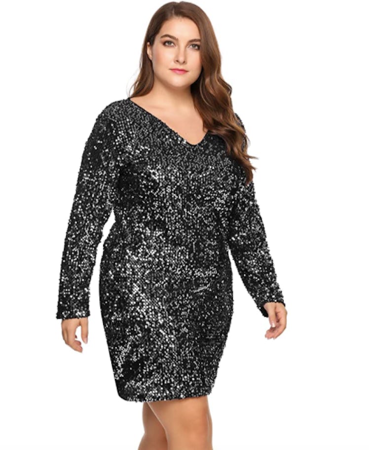 IN'VOLAND Plus-Size V-Neck Sequin Dress