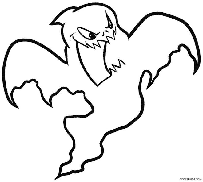 Ghost Coloring Page: Scary ghost with jagged wings and sharp teeth