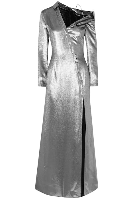 Cold-Shoulder Button-Detailed Gown