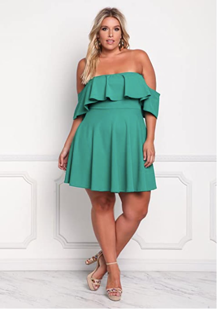 ROSIANNA Plus-Size Off The Shoulder Ruffled Mini Dress