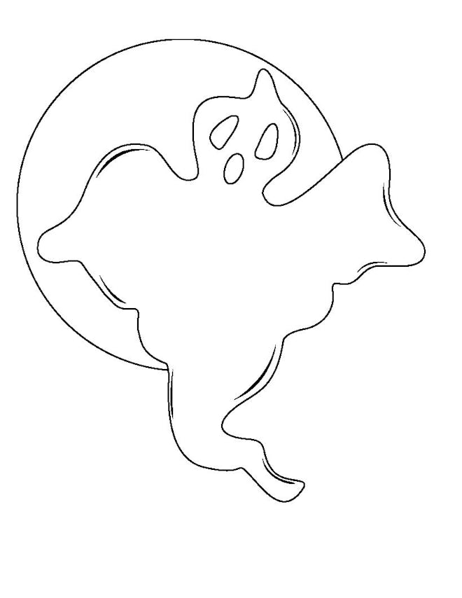 Ghost Coloring Page: Ghost Floating in front of full moon 