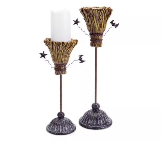 Diva At Home Pack of 2 Brown and Gray Glittering Witch Broomstick 