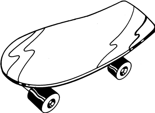 Skateboard Coloring Page: skateboard with two lightning bolts on it