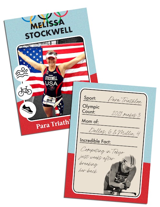 Melissa Sockwell on a card with information about her sports career and her kids on the back 