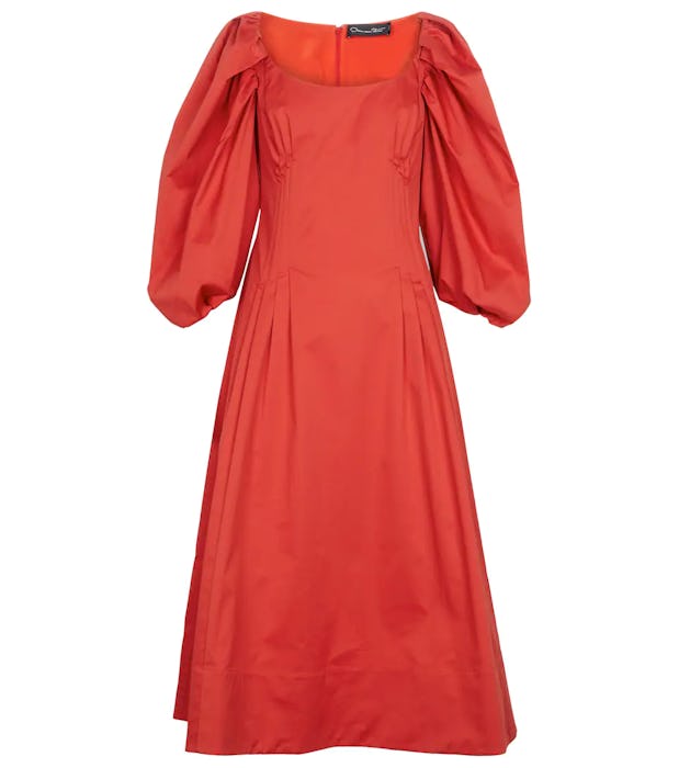 Puff-Sleeve Stretch Cotton Dress