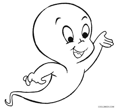 Ghost Coloring Page: Picture of Casper the ghost, smiling and waving