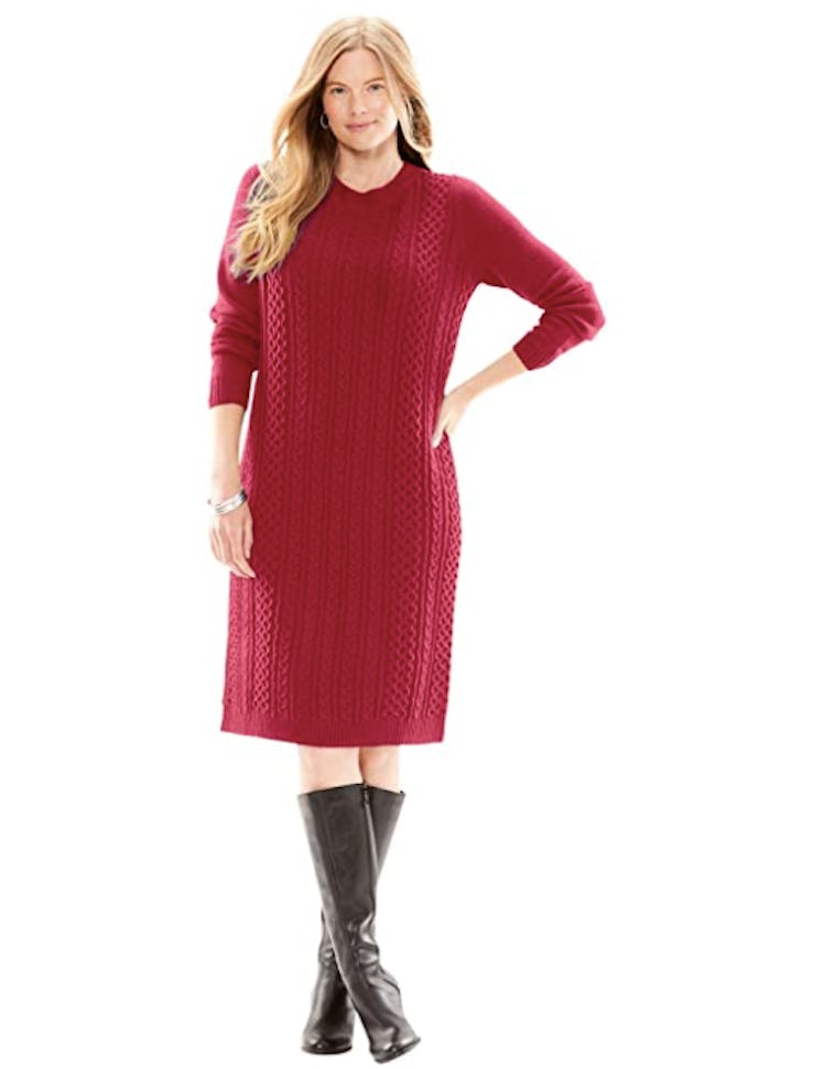 Woman Within Plus Size Cable Knit Sweater Dress