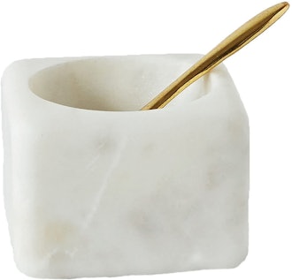 Creative Co-Op Square White Marble Bowl with Brass Spoon