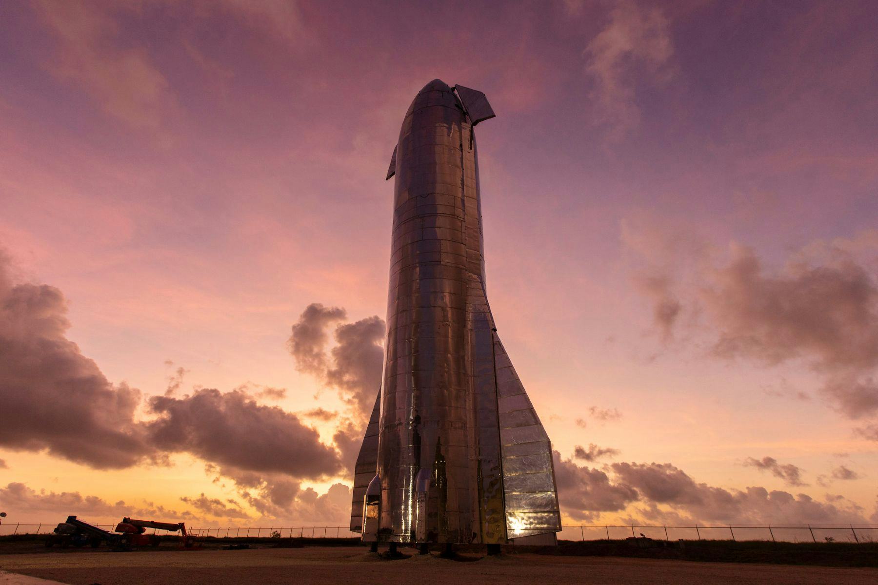 SpaceX Starship against sunset