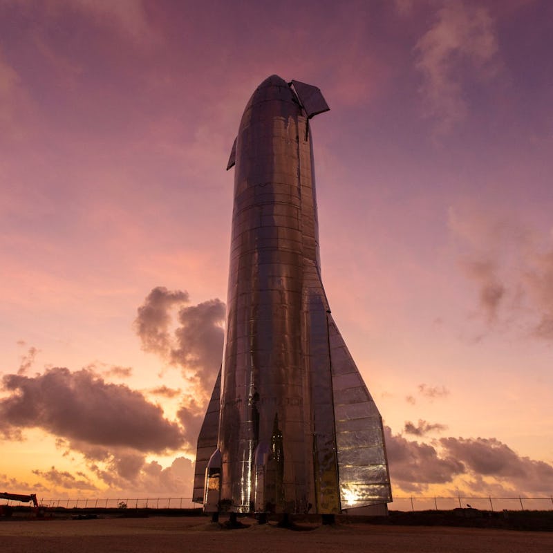 SpaceX Starship against sunset