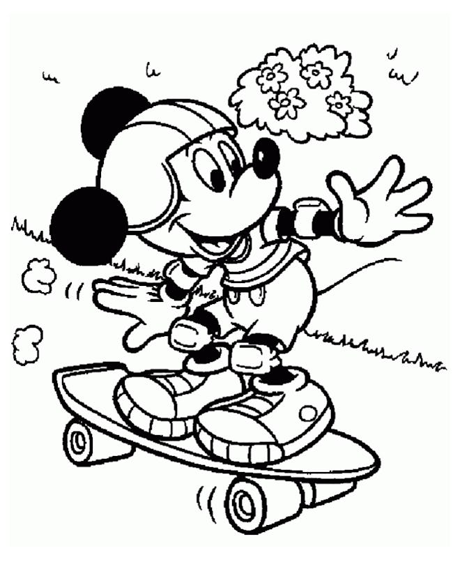 Skateboard Coloring Page: Mickey Mouse on skateboard