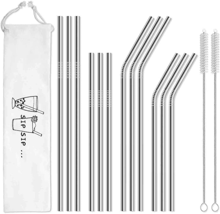 Hiware Reusable Stainless Steel Straws (12-Pack)