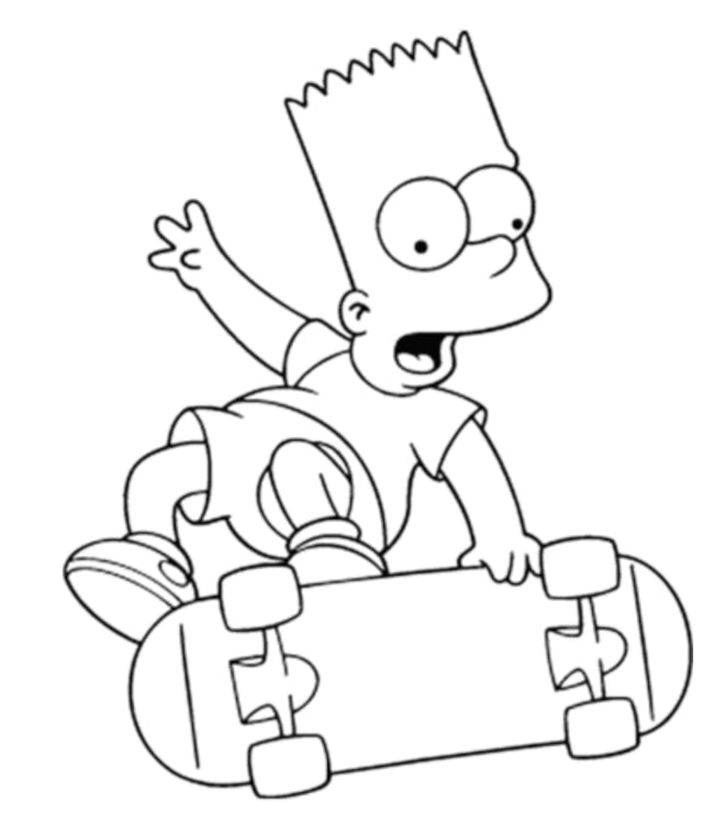 Skateboard Coloring Page: Bart Simpson on Skateboard