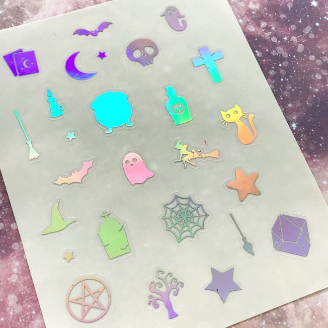 small holographic halloween stickers from Etsy