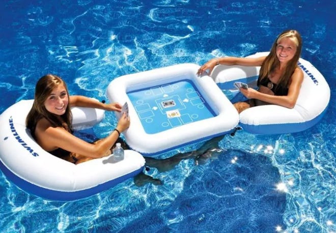 Swimline 33" Inflatable 3-Piece Poker Game Deck and Chairs with Waterproof Playing Cards