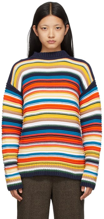 Multicolor Striped Crochet Sweater