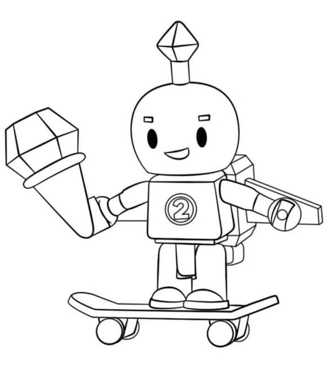 Skateboard Coloring Page: Robot Riding Skateboard