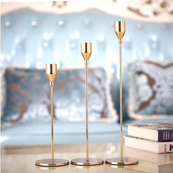 SUJUN Gold Candle Holders (Set Of 3) 