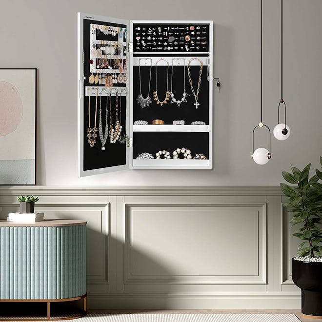 SONGMICS Wall-Mount Mirrored Jewelry Cabinet