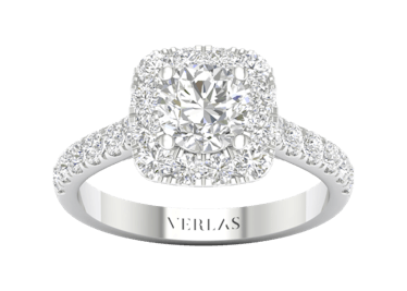 Round-Center Princess Halo Ring in 14k White Gold from VERLAS.