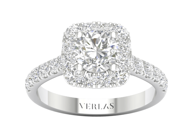 Round-Center Princess Halo Ring in 14k White Gold from VERLAS.