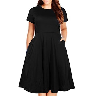Nemidor Plus Size Fit and Flare Midi Dress with Pocket