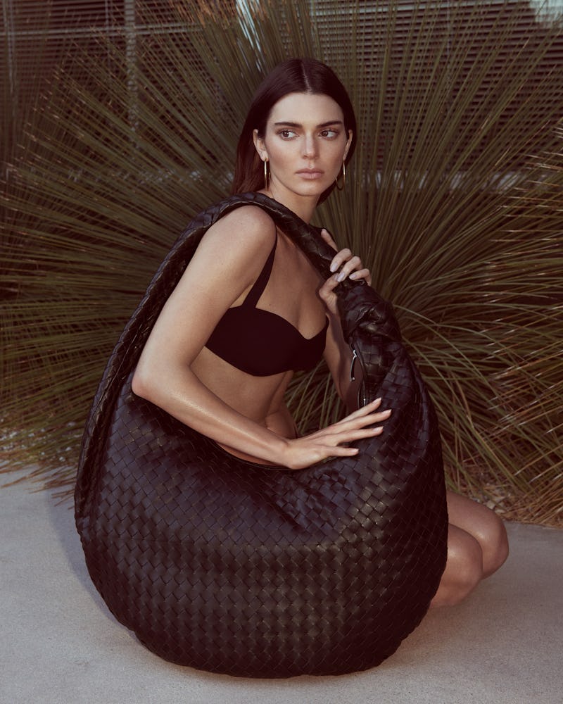 Kendall Jenner wears oversize Jodi hobo bag by Bottega Veneta in her new campaign for FWRD.