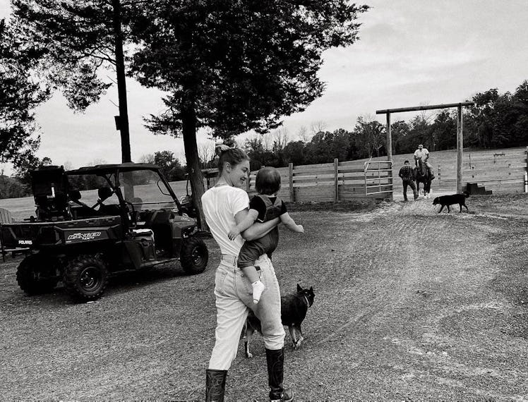 Gigi Hadid and her daughter Khai at the family farm