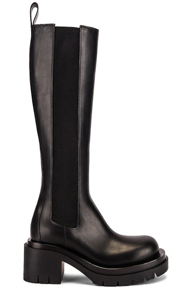 Brown lug high top Chelsea boots from Bottega Veneta, available to shop via Kendall Jenner's edit on...