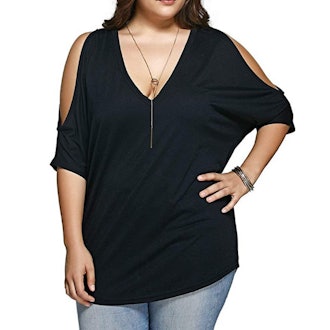 ALLEGRACE Plus Size Cold Shoulder T Shirt