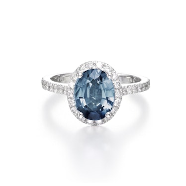 Sea Blue Sapphire and Diamond engagement ring from Sheryl Jones.